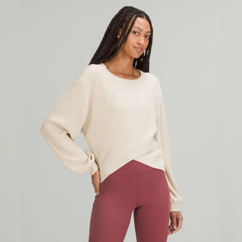 lululemon reversible crossover cashmere tencel blend sweater in white opal